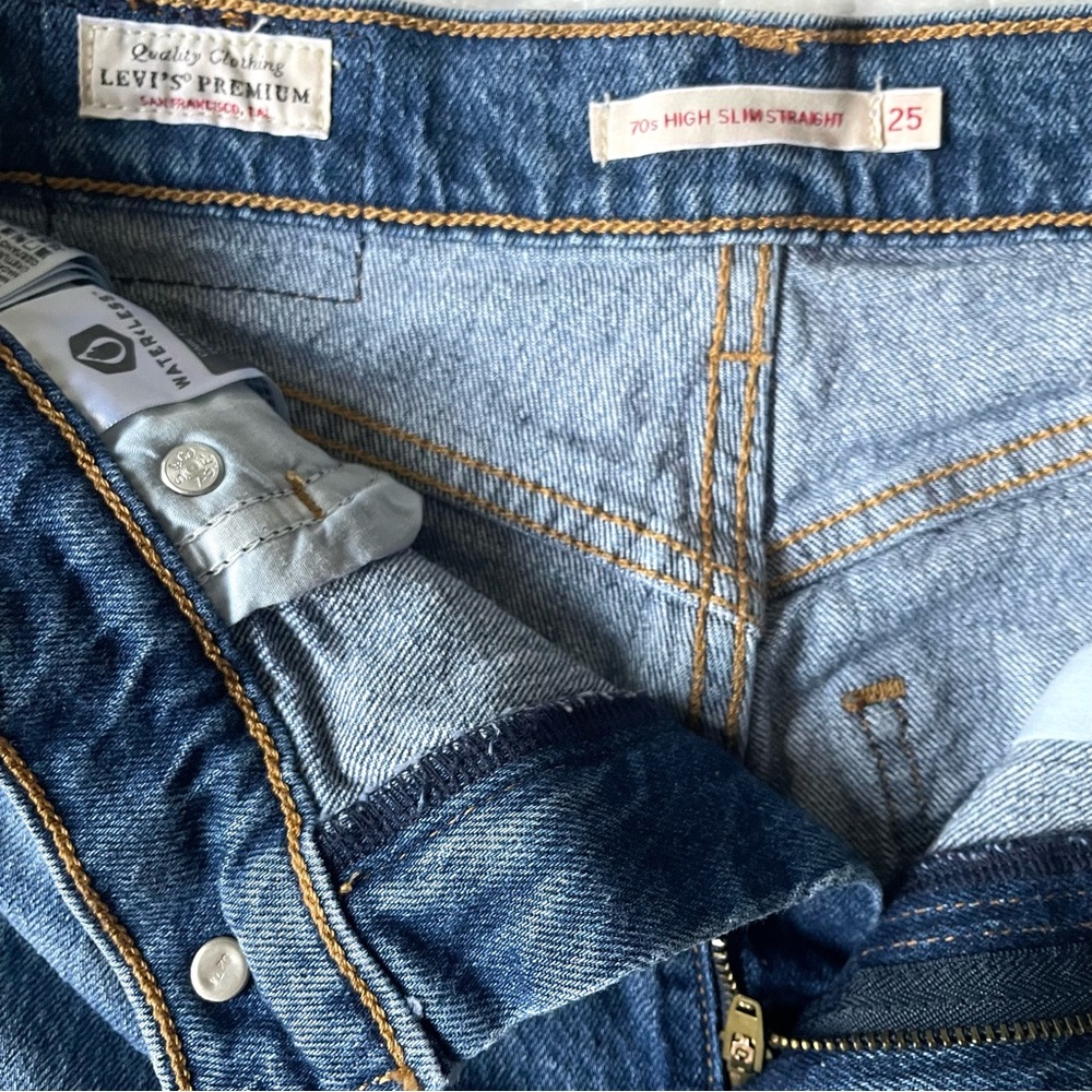 LEVI’S Premium 70’s High Rise Slim Straight Women’s 25 Classic Blue Jeans - Picture 4 of 9